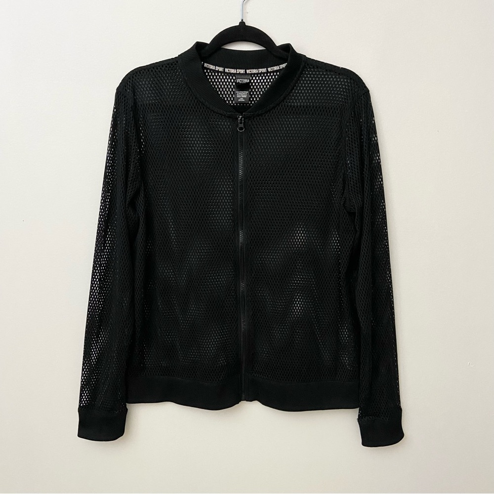 Victoria Sport Black Mesh Athletic Zip Up Sweatshirt Jacket
